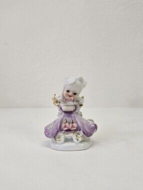 VTG Lefton Sunday Child Angel Figurine Purple Dress Days of the Week Japan Flaw